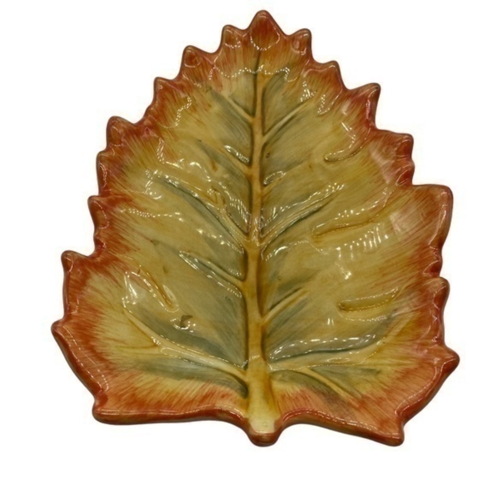 Over and Back Inc. Ceramic Orange Yellow Leaf Candy/Trinket Dish